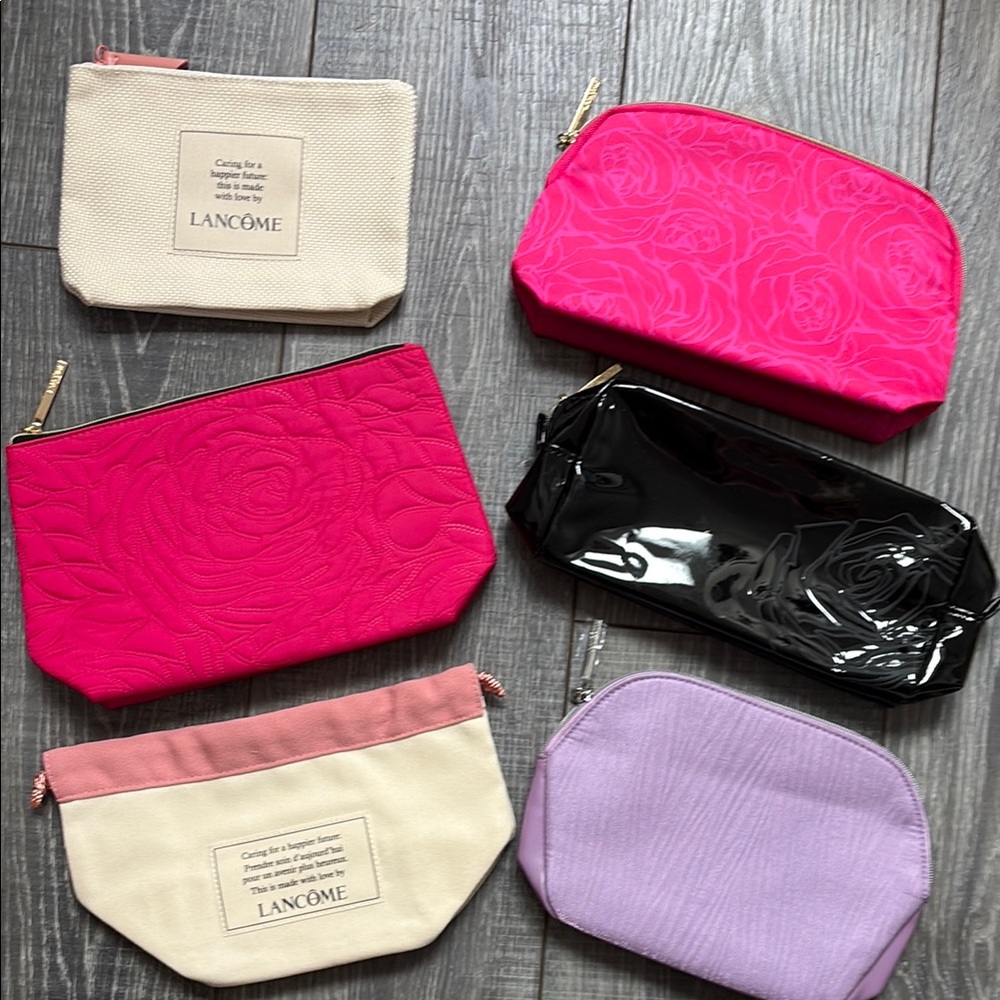 Lancome Cosmetic Bag Set - Pink, Black, Cream, Purple